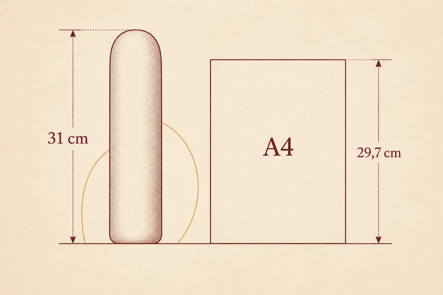 Technische vergelijking van een maatblok van 31 centimeter met een A4-vel van 29,7 centimeter