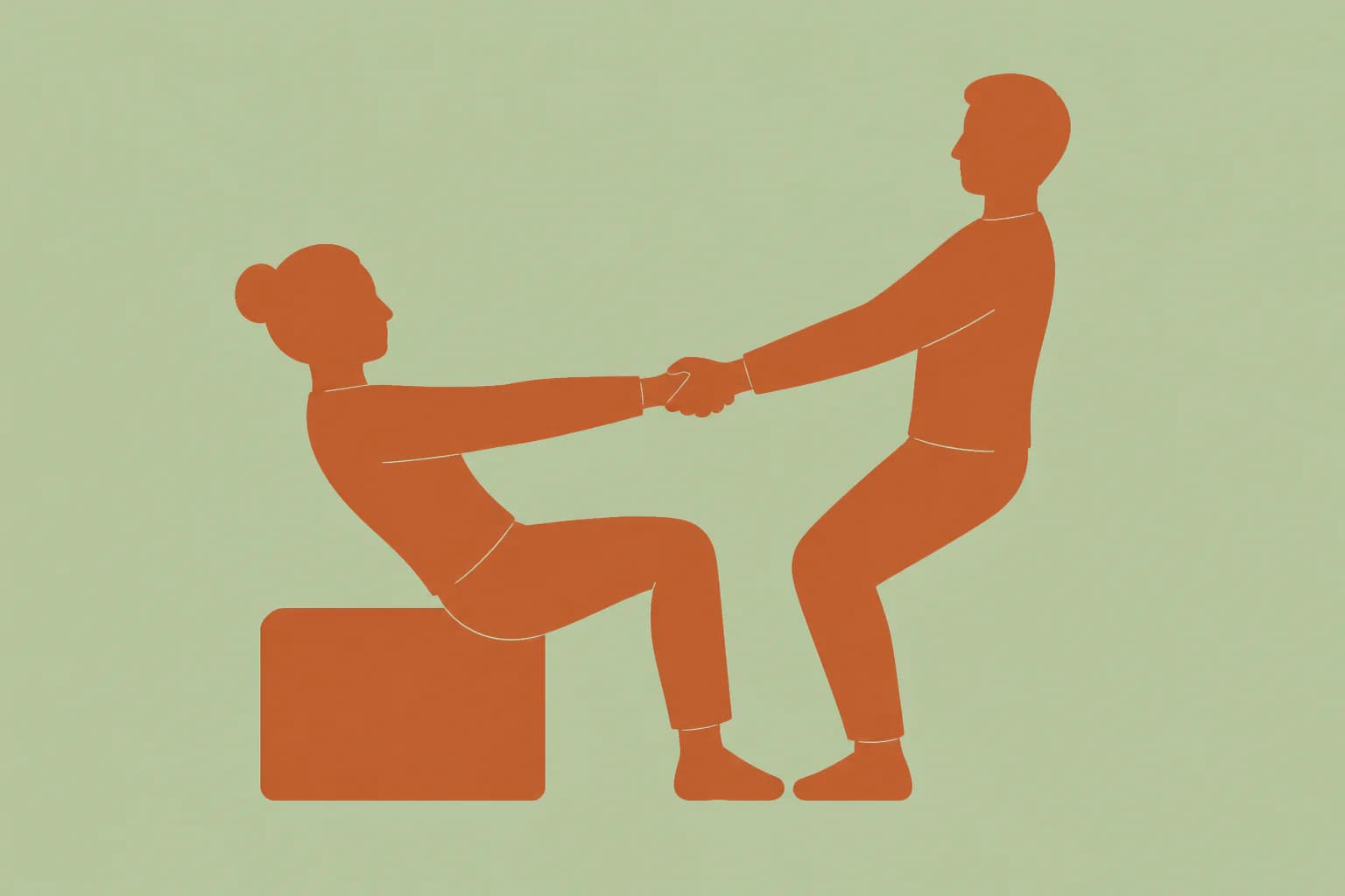 Twee terracotta silhouetten gebruiken samen een laag steunblok