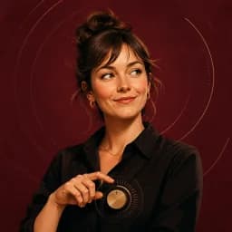 Geïllustreerd portret van Trillende Tess met een abstracte bedieningsknop